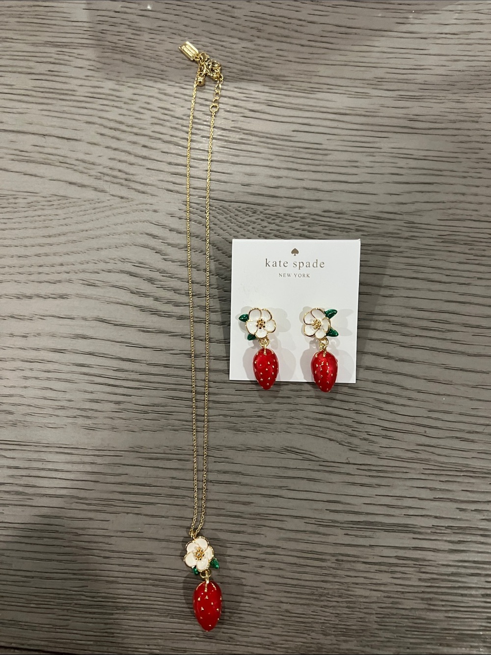kate spade Gold-Tone Necklace & Strawberry Stud Earrings - Red, White & Green